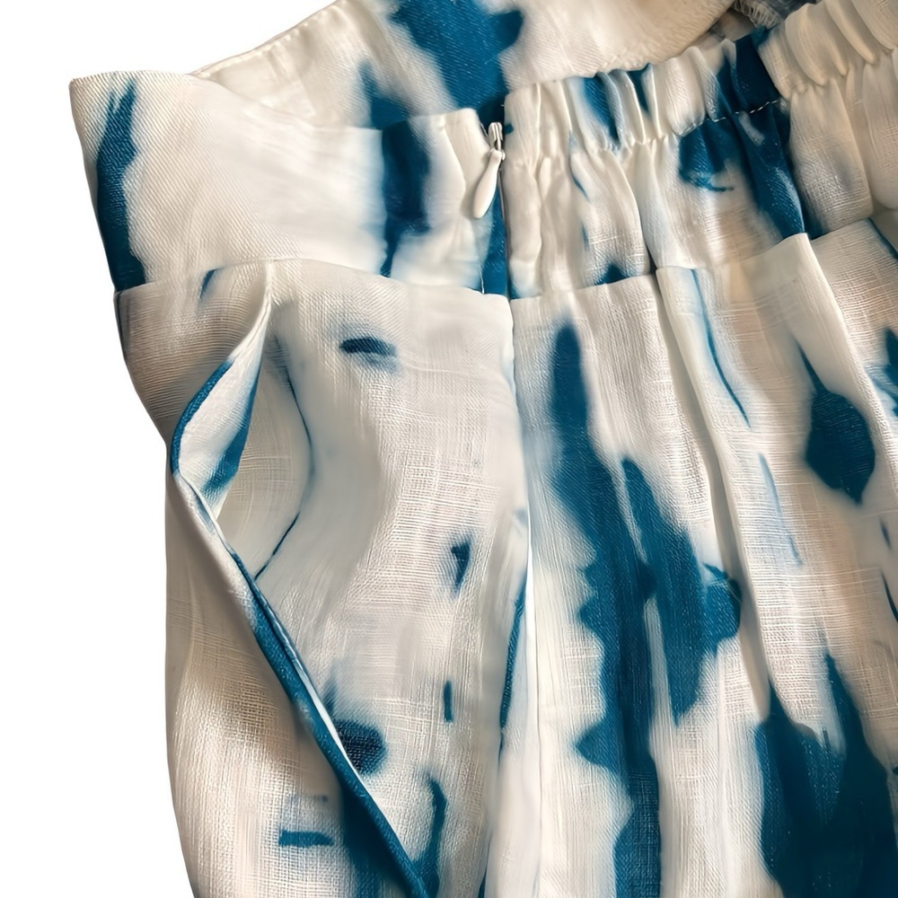 Ozai N Ku Linen Tulip Pants White Turquoise Tie Dye Coastal Resort Size S Summer - Picture 8 of 12